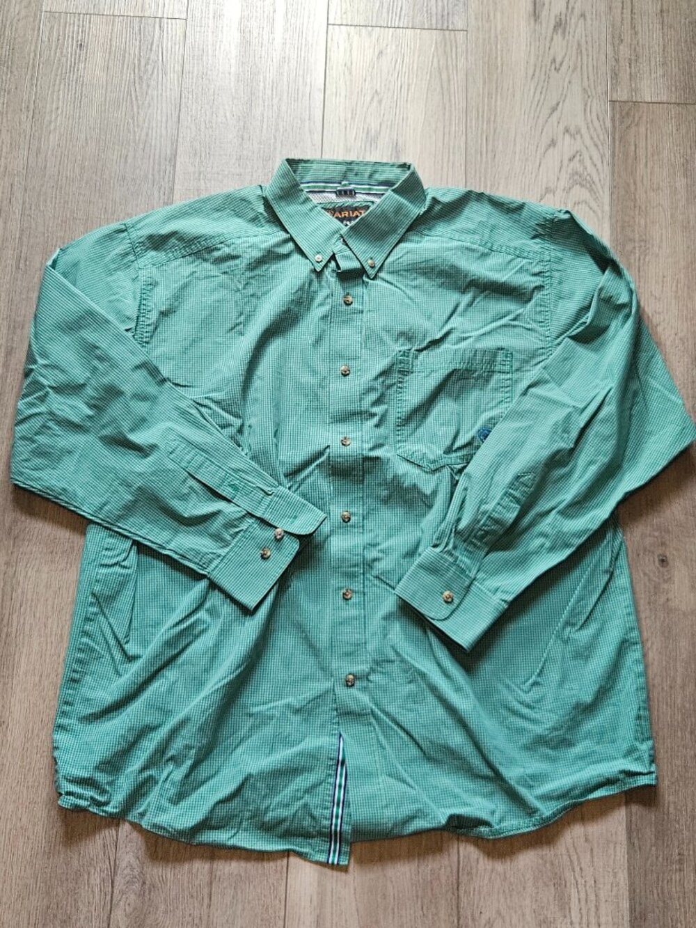 Ariat Pro Series Long Sleeve Button Down Shirt Green Check Gingham Men's XL